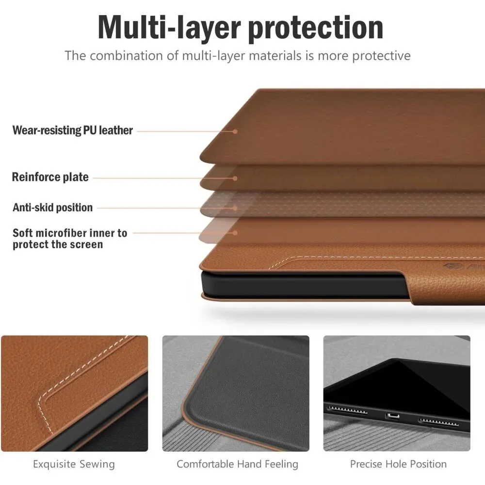 Antbox Leather Case for iPad 11th Gen 10th Gen | Built-in Pencil Holder (Tan)
